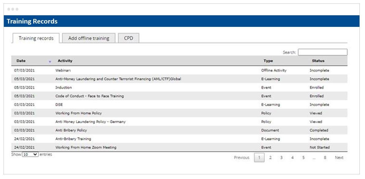 Skillcast Offline Activities Register